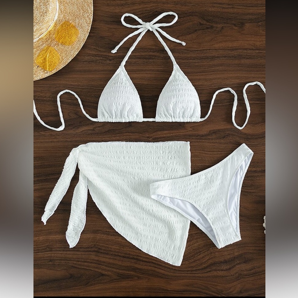 SHEIN White Textured Bikini with Wrap Skirt